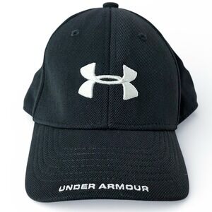 Under‎ Armour Blitzing Cap Youth Black White UA Spell Out Fitted Baseball Hat